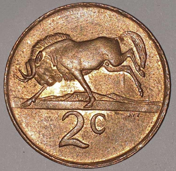 1990 - 2 CENT COIN (TWO CENT COIN) - RSA - BRONZE - KM#83 - BILINGUAL LEGEND - WILDEBEEST